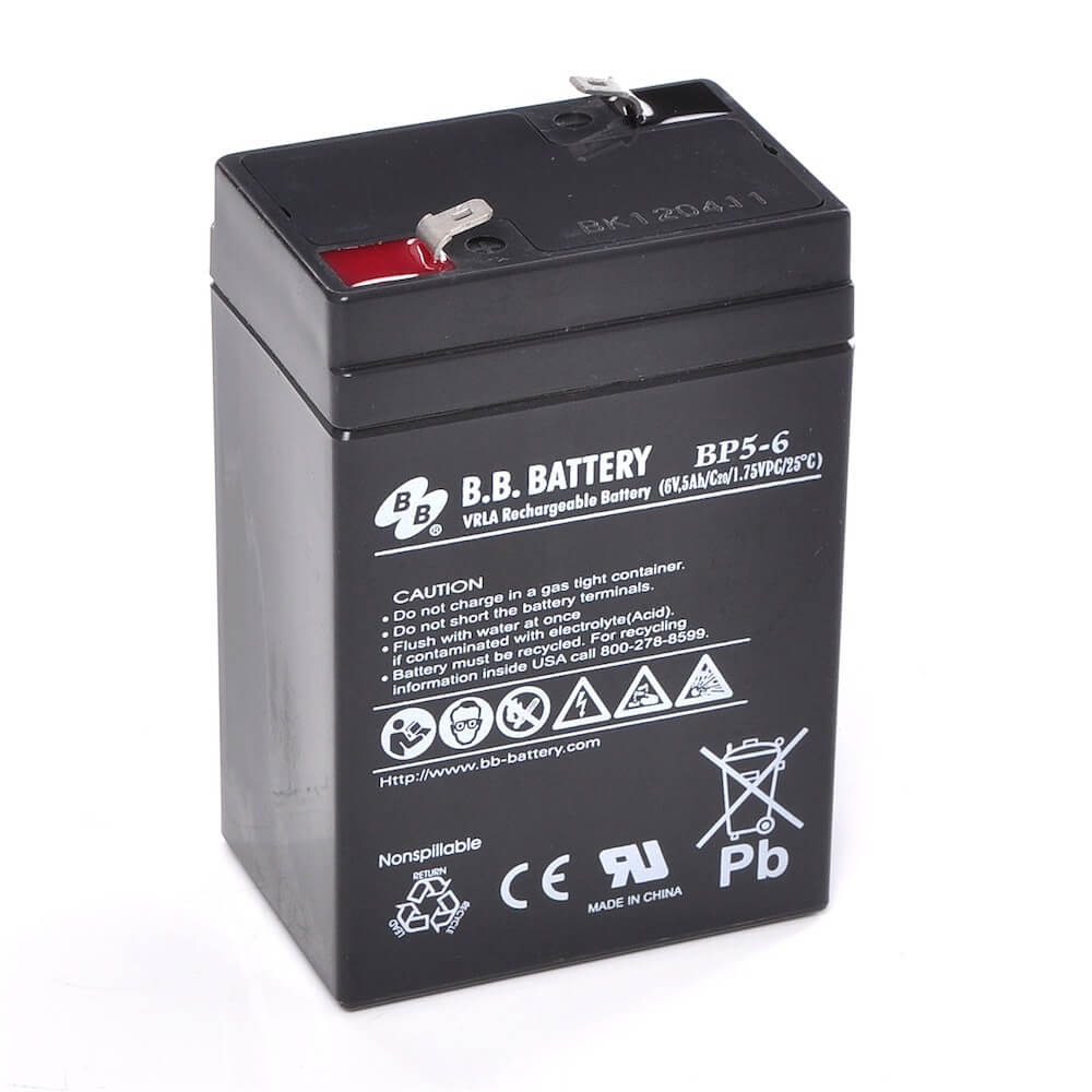 6V 5Ah Battery, Sealed Lead Acid battery (AGM), B.B. Battery BP5-6,  70x48x102 mm (LxWxH), Terminal T1 Faston 187 (4,75 mm)