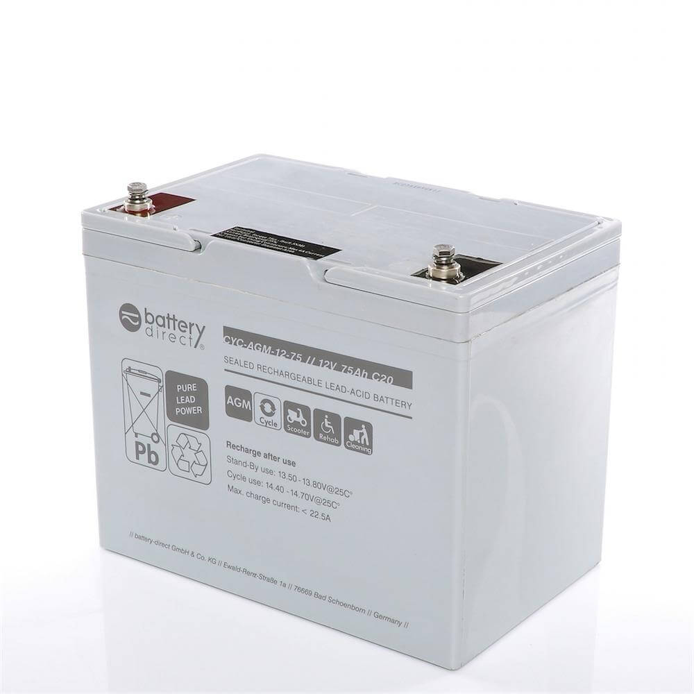 12V 75Ah battery, Sealed Lead Acid battery (AGM), battery-direct CYC