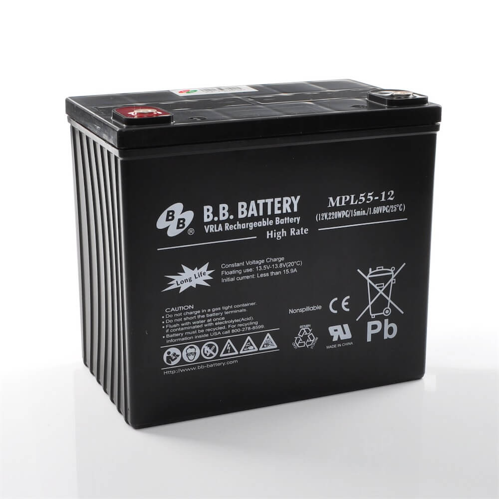 12V 55Ah Battery, Sealed Lead Acid battery (AGM), B.B. Battery MPL55-12,  228x139x200 mm (LxWxH), Terminal