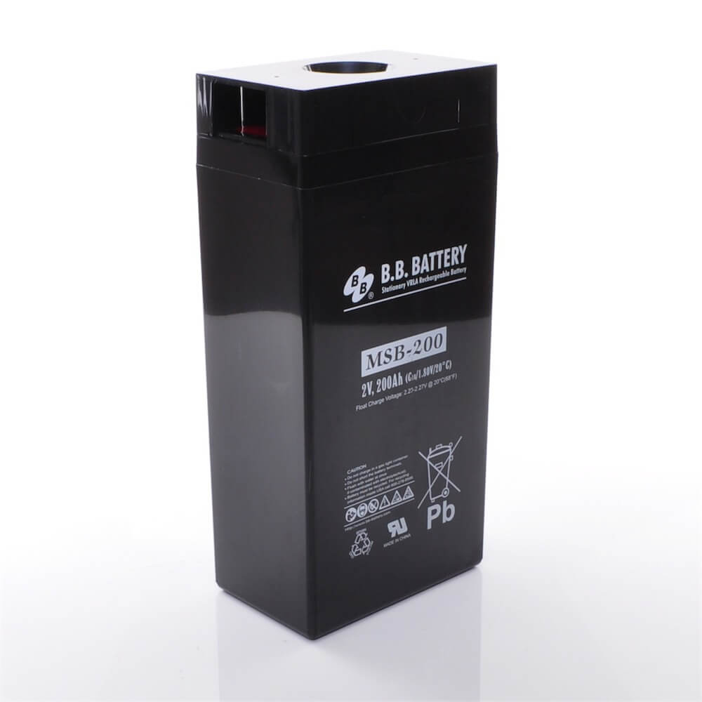 2V 200Ah Battery, Sealed Lead Acid battery (AGM), B.B. Battery MSB-200,  173x111x357 mm (LxWxH), Terminal B6 (Fitting M8 bolt and nut)